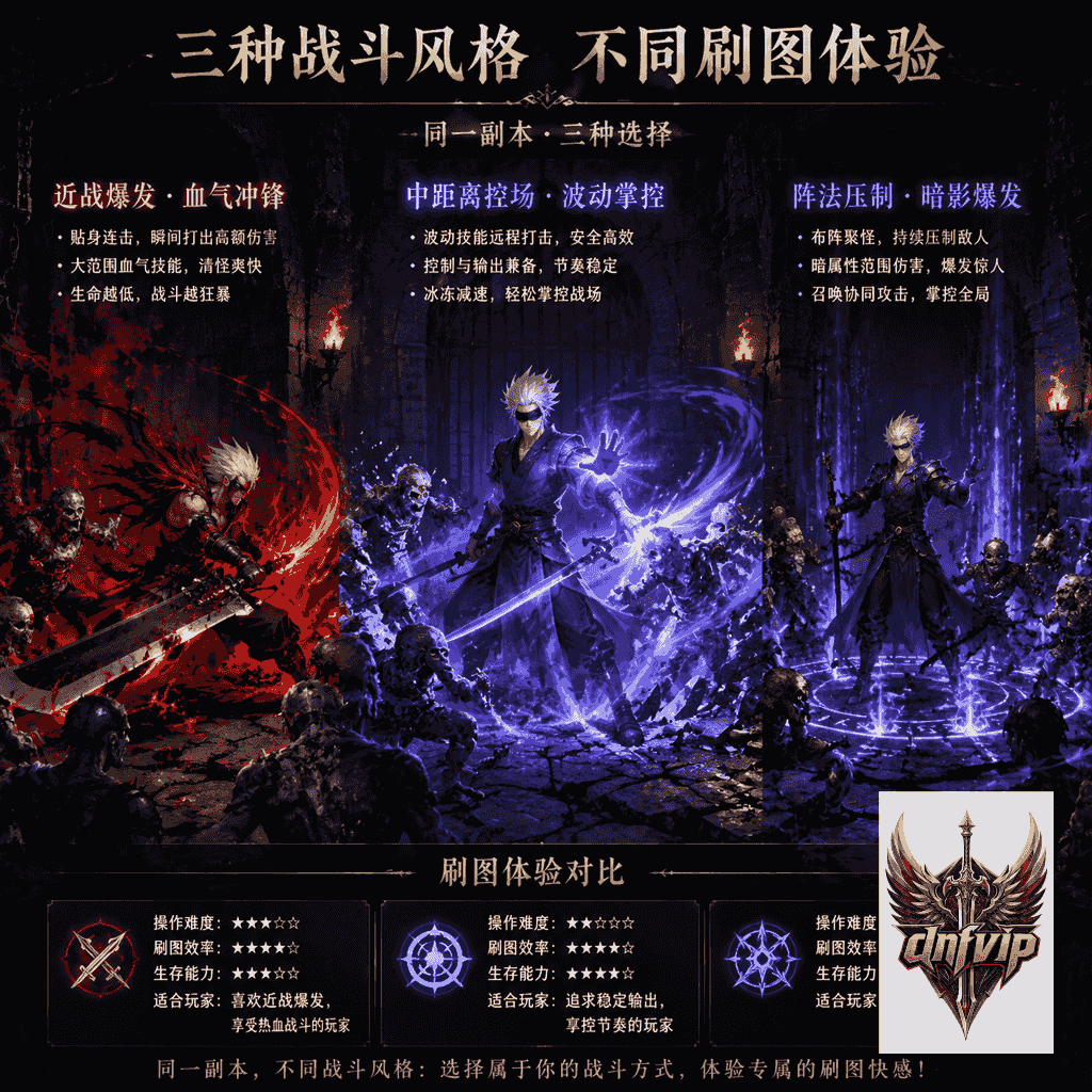 鬼剑士系三职业刷图风格对比：阿修罗远程控场、狂战士近战爆发、鬼泣阵法输出