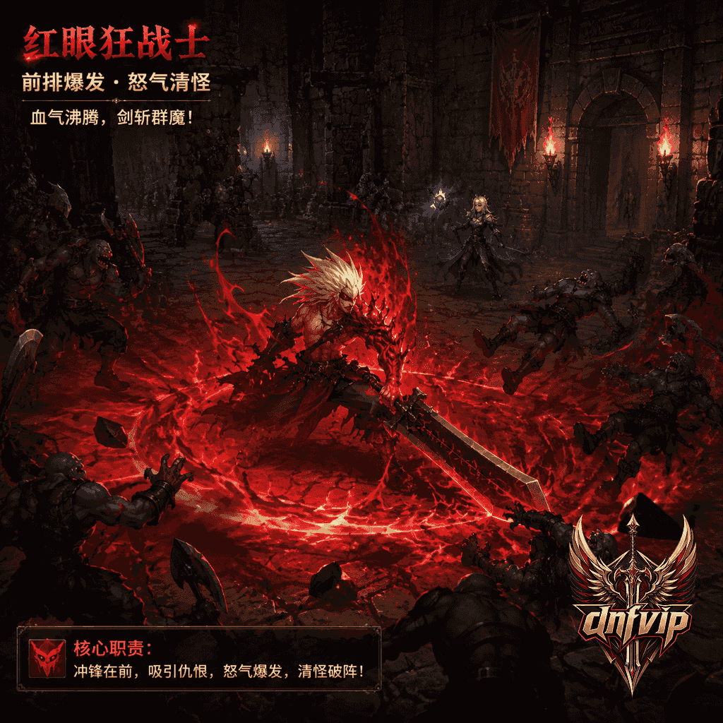 狂战士在经典地下城前排释放怒气爆发,队友在后方配合清怪