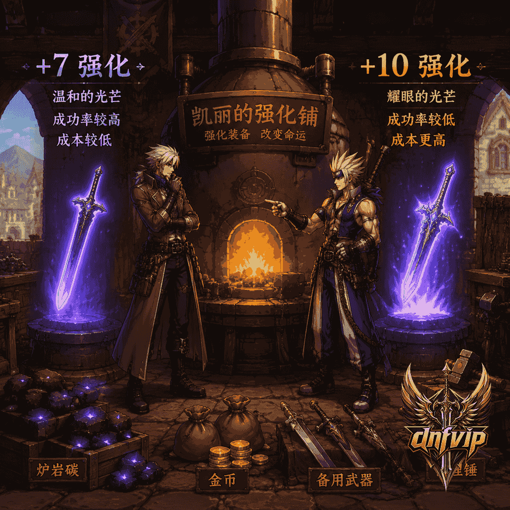 怀旧服强化炉旁,冒险家对比加7和加10武器的投入与提升