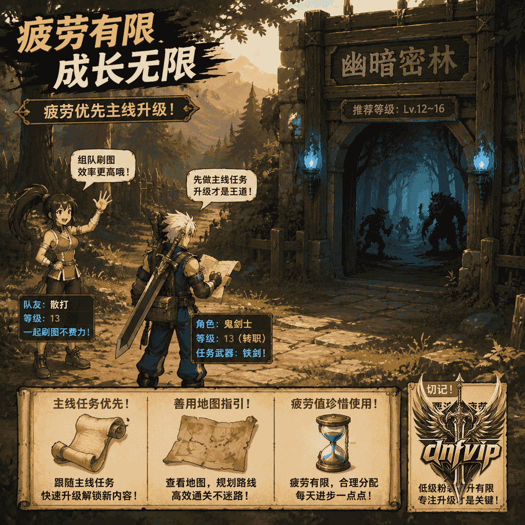 刚转职的新手冒险家站在经典地下城门口，准备优先清主线升级而不是反复刷低级图