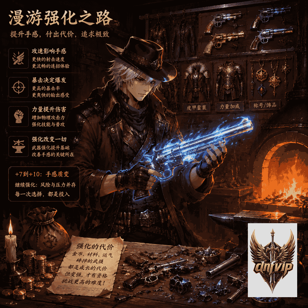 男漫游在铁匠铺前强化左轮武器体现装备投入压力