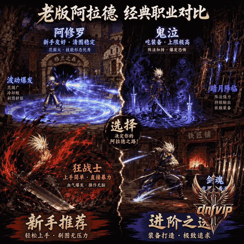 阿修罗和狂战士更适合新手,鬼泣和剑魂更吃装备的职业对比画面